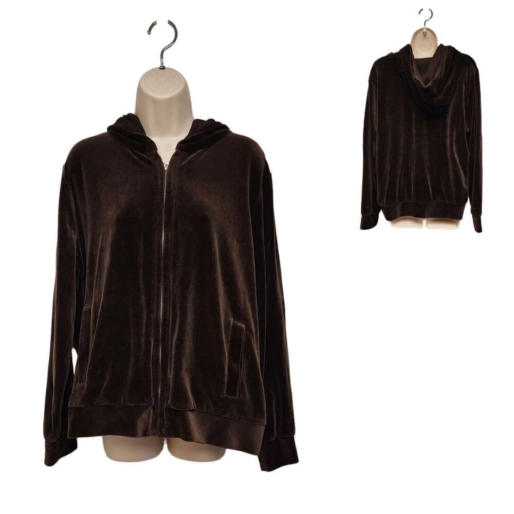 Jones NY Sport Women's Long Sleeve Full Zip Hooded Fleece Brown Jacket 1X